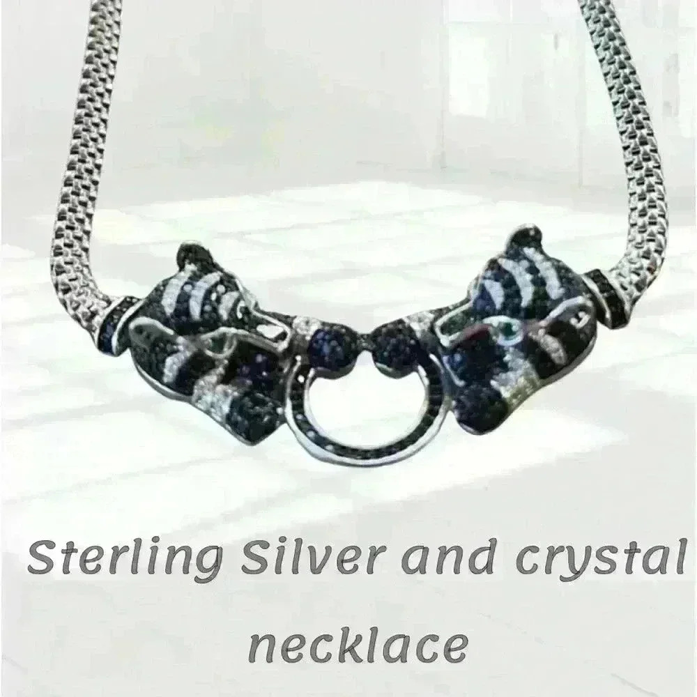 $437 sterling silver and crystal necklace. Emerald eyes & gorgeous big  cat DTL.